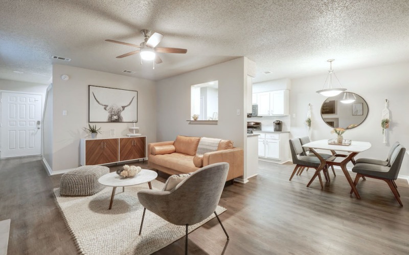 living and dining room with spacious areas and connected to easily accessible kitchen