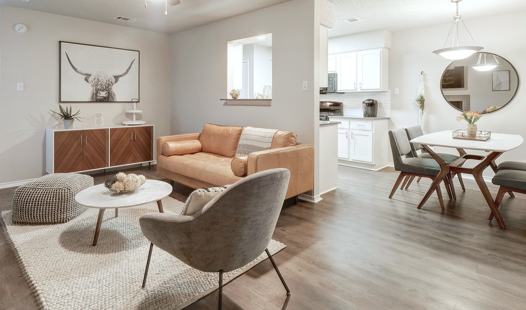 living room with spacious areas, ample space for seating and easy connection to kitchen and dining areas
